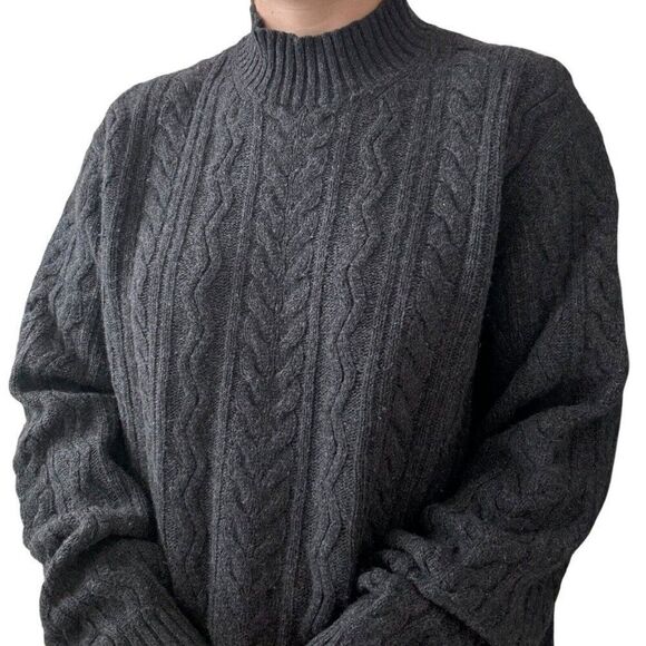 Brooks Brothers Mens Gray Merino Wool Cashmere Cable Knit Fisherman Sweater XL - Picture 3 of 8